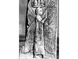 Cyrus II, King of Persia and later Babylon. On a bas-relief from Pasargadae as a winged figure with crown of goat`s horns and solar disks.